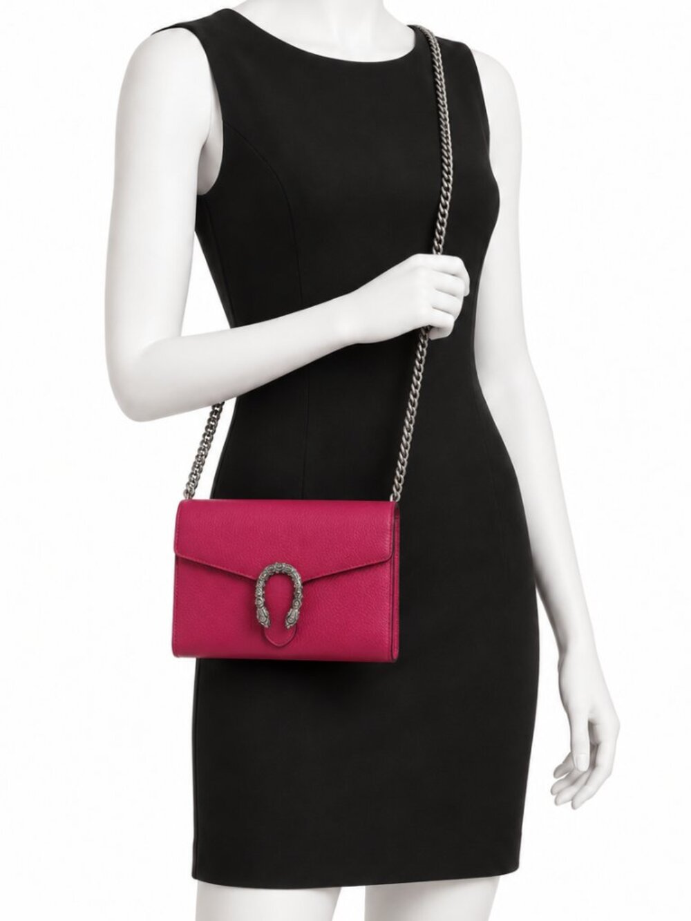 Gucci Pink Leather Dionysus Crystal Tiger Head Chain Crossbody Bag